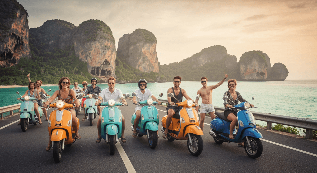 Tourists exploring Phuket on scooters